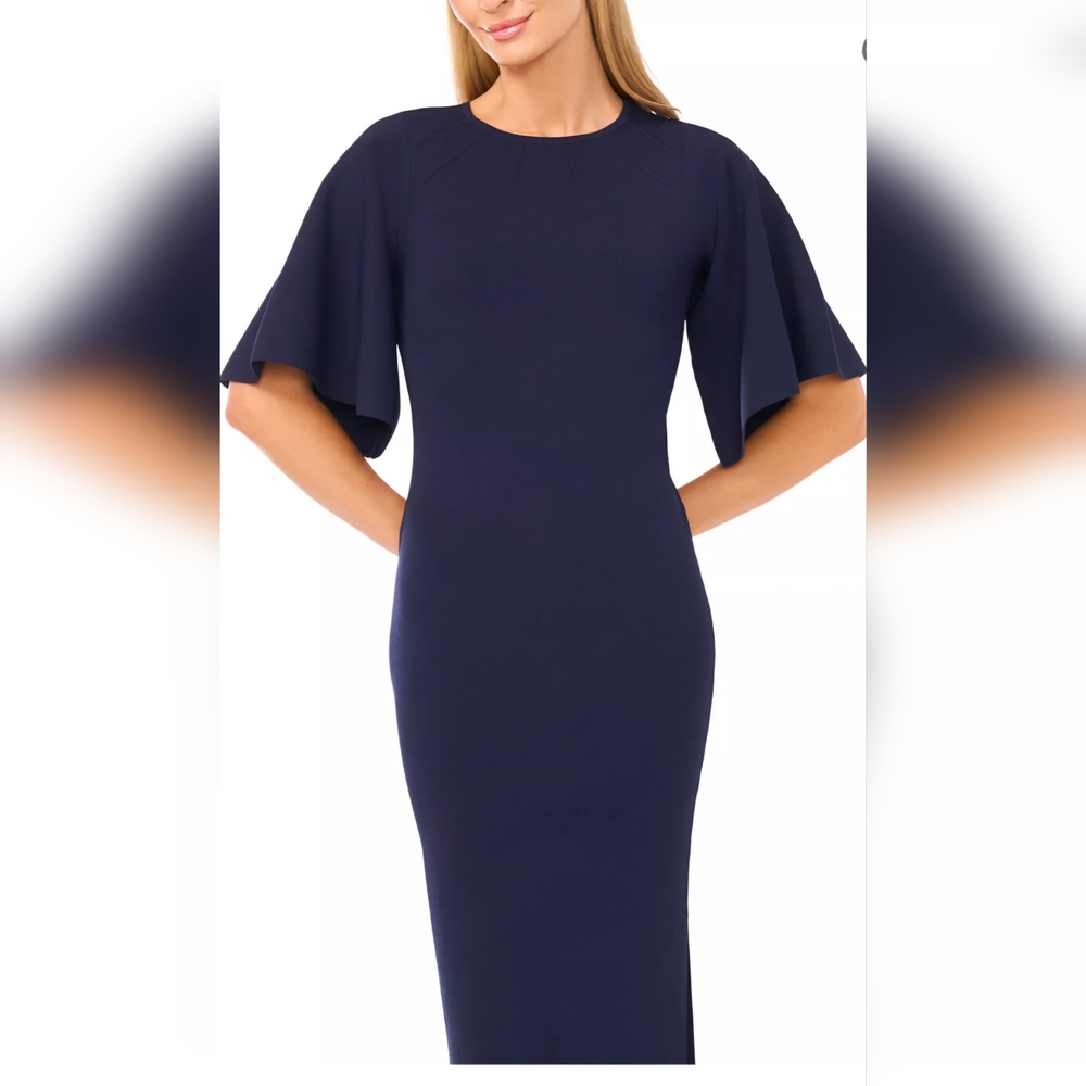 Ted Baker Lounia Elegant Navy Blue Midi Dress Flutter Sleeve Dress TB 2 - Picture 2 of 3